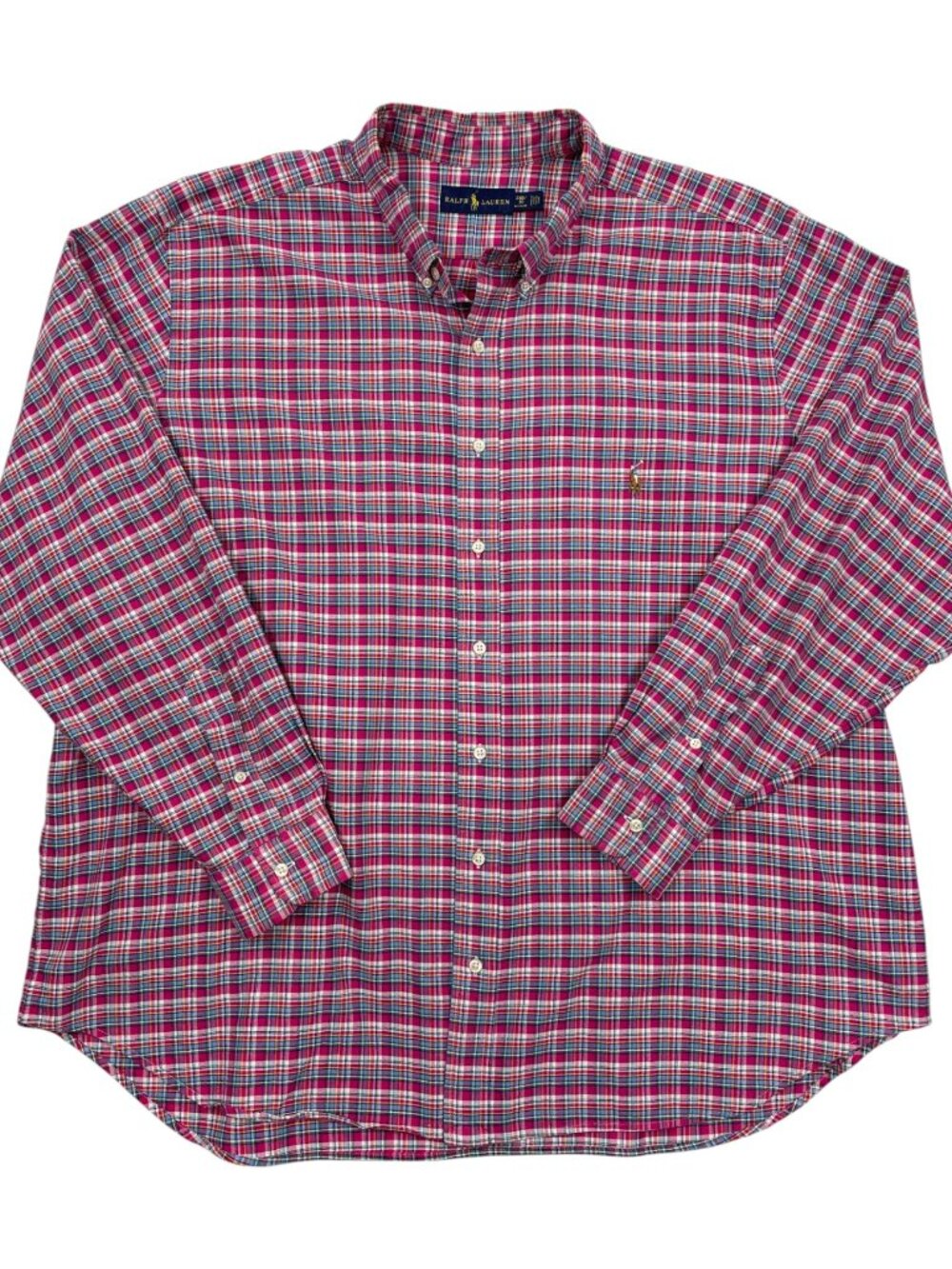 Ralph Lauren Button Down Shirt Pink Blue Plaid Pony Logo Men's 2XB XXL Big Man